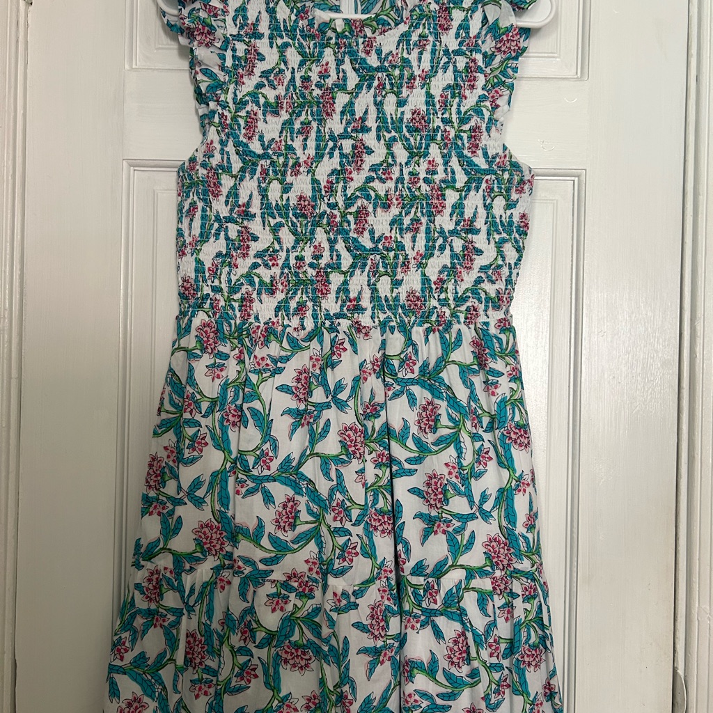 Floral Kids Dress In White And Green